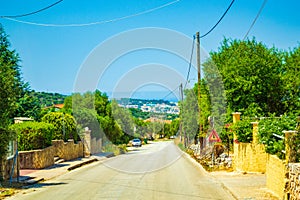 Road in beautiful Mediterranean scenery Argostoli town Kefalonia island Greece