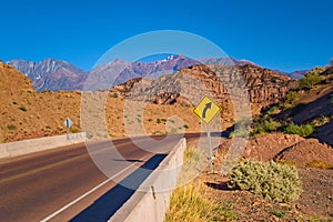 Road bend across the desert by the Andes Mountains in Mendoza, Argentina