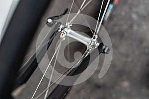 Road bicycle fornt wheel hub located