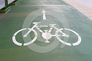 A road for bicycles drawn on the asphalt. Lane for cyclists, Bratislava