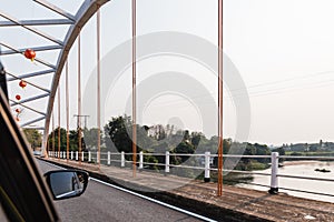 Road bridge for crossing the Ping river that view inside the car in Chiang Mai, Thailand