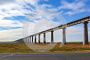 Road and bridge in grassland of Mongolia