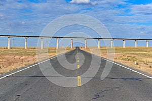 road and bridge in grassland of Mongolia
