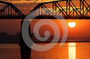 Sunset on the Irrawaddy river, Myanmar