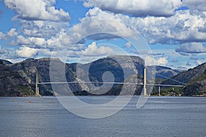 Road bridge over Lysefjord at Oanes in Norway