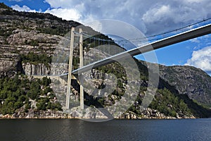 Road bridge over Lysefjord at Oanes in Norway