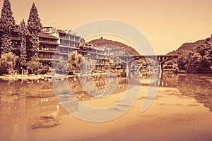 Road bridge over Tuo Jiang river in Feng Huang