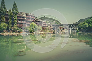 Road bridge over Tuo Jiang river in Feng Huang
