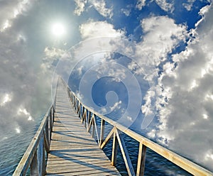 Road bridge to hevesn paradise sun clouds