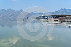 Road bridge on Urmia Salt Lake. Iran photo