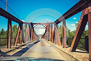 Road bridge. View from the windscreen