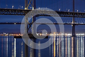 Road Bridges over Firth of Forth near Queensferry in Scotland