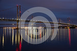 Road Bridges over Firth of Forth near Queensferry in Scotland