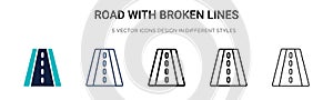 Road with broken lines icon in filled, thin line, outline and stroke style. Vector illustration of two colored and black road with