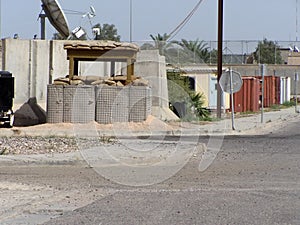 Road and bunker on a military camp in Iraq
