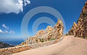 Road through the Calanches de Piana in Corsica