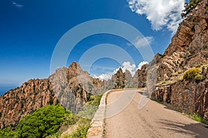 Road through the Calanches de Piana in Corsica