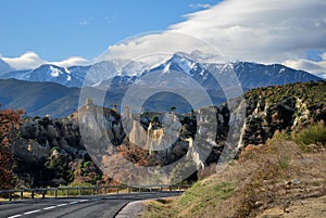 Road and Canigou during winter