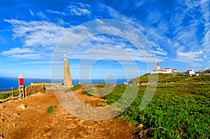 Road at Cape Roca. Cabo da Roca most western point in Europe. Travel tourism landmark in Sintra and Lisbon, Portugal