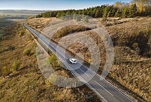 road for cars aerial view from top around autumn nature