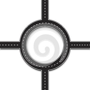 Road circle intersection. Empty roundabout road. Crossroads of four roads.Vector sign. Stock image