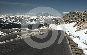 Road circling around Mt. Evans after a snow fall.