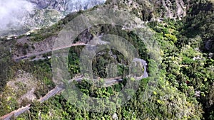 Road of the Cirque of Cilaos on Reunion Island aerial view