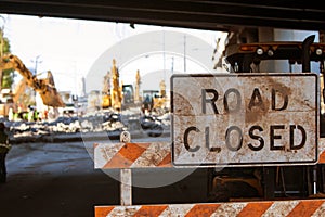 Road Closed Barricade Blocks Access To Major Interstate Construction