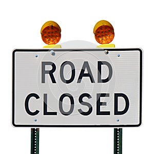 Road closed sign against a white background