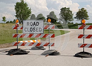 Road Closed Sign on Barricade