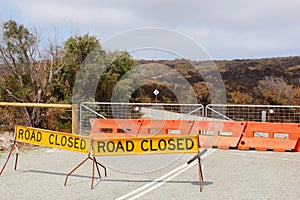 Road closed sign after the bushfires, Western Australia