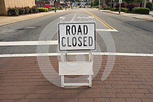 Road closed sign on a city road