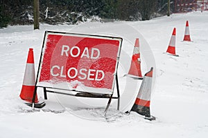 Road Closed sign in Snow