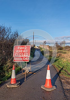 Road Closure sign with cones