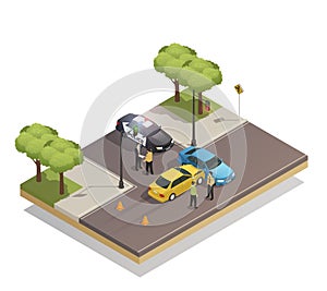 Road Collision Accident Isometric Composition