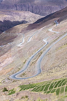 Road in the colored mountain near Purmamarca, Argentina