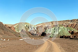 Road in the Rainbow Valley Valle Arco-Iris in the Atacama Desert of Chile, South America