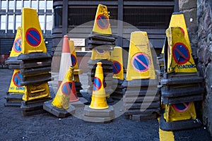 Road cones with clearway traffic signs