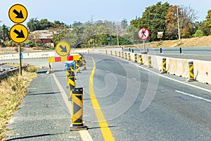 Road Construction Detour Lanes  Signs