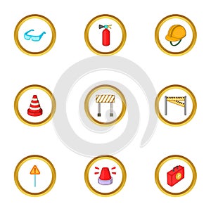 Road construction icons set, cartoon style