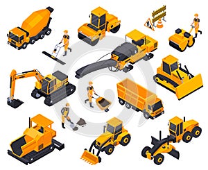 Road Construction Isometric Icon Set