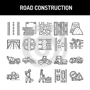 Road construction line icons set. Isolated vector element.