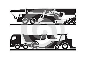 Road construction machinery icon set