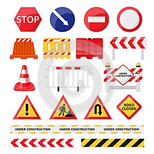 Road construction signs set, city build and repair