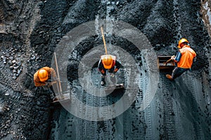 Road Construction Team Working Together from Above. AI Generated