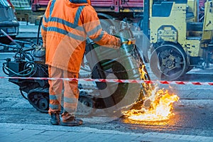 Road construction, teamwork