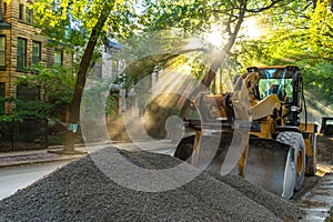 Road Construction Work on an Urban Residential Street with Sunlight in Chicago