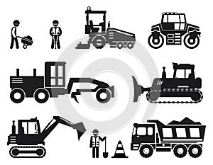 Road construction worker black vector icons set