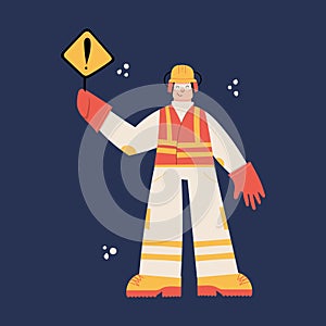 Road construction Worker with danger sign