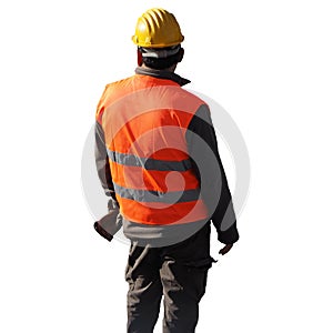 road construction worker isolated over white